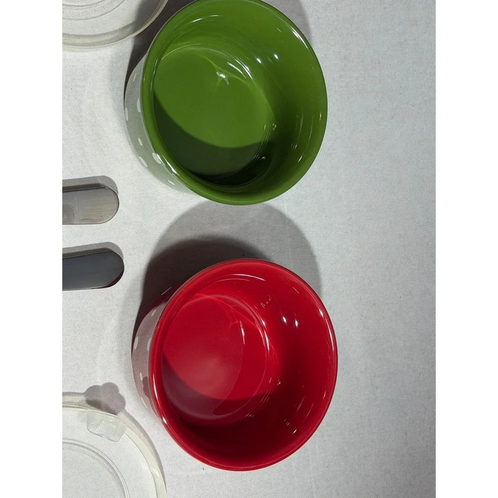 Temp-tations by Tara Polka Dot 6 oz Ramekins Set of 2 Red Green with Spreaders